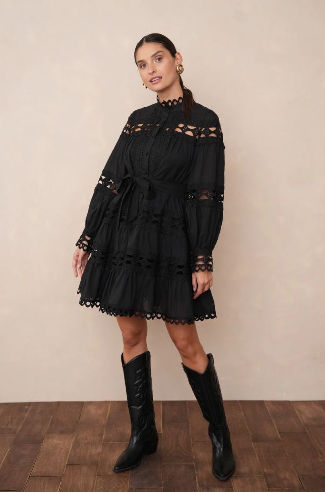 Vestido corto Ellie de algodón calado