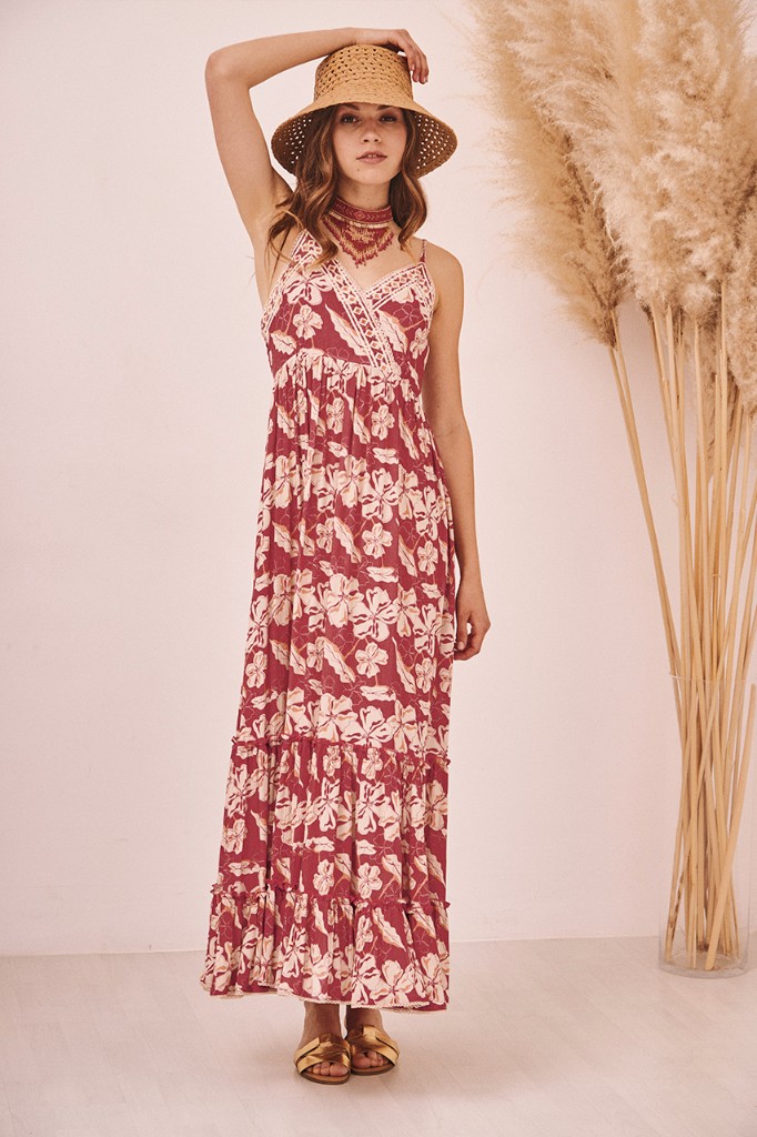 VESTIDO MIDI DE TIRANTES ESTAMPADO BORDADO